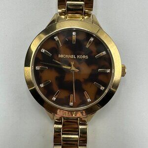 Michael Kors Watch Women Gold Tone Brown Tortoise Shell Dial 36MM Working